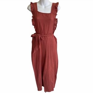 TOPSHOP  Ruffle Sleeveless Cropped Pink Jumpsuit